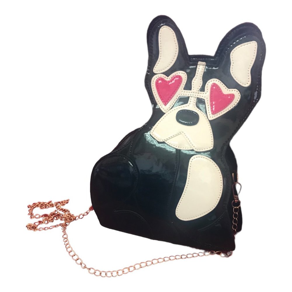 Bag, French Bulldog, Body is Black,  Big Pink Heart Eyes